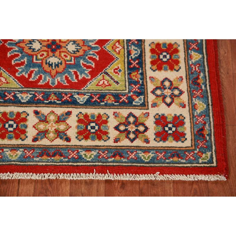 Red Kazak Foyer Rug Hand-Knotted Geometric Accent Wool Carpet - 2'9"x 4'0"