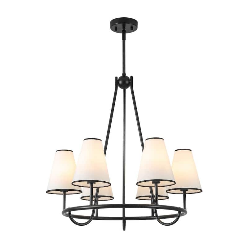 Transitional 6-Light White Fabric Cone Circular Chandelier 25.6 in