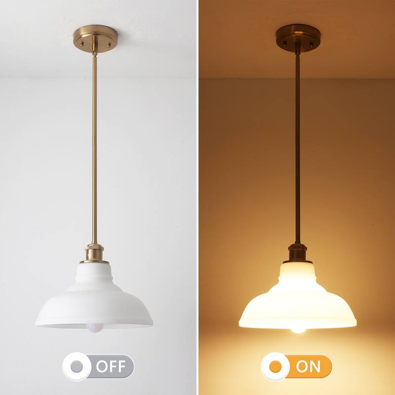 1-Light Adjustable Dome Shaded Pendant Light with Cream Glass Shade, Semi Flush Mount Chandelier for Dining Room Living Room