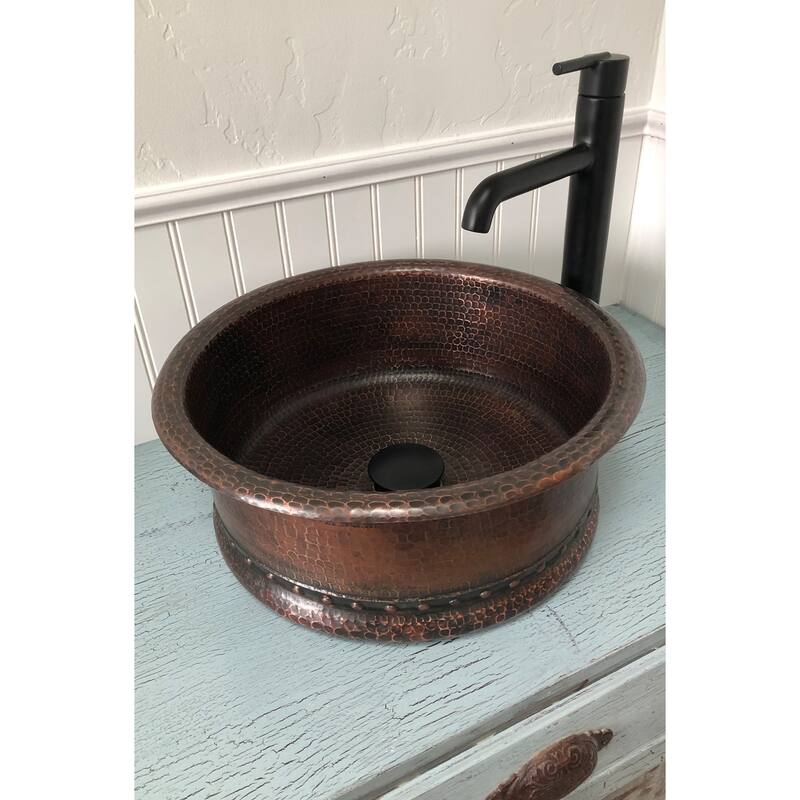 15-in Round Vessel Tub Hammered Copper Sink (VRT15DB)