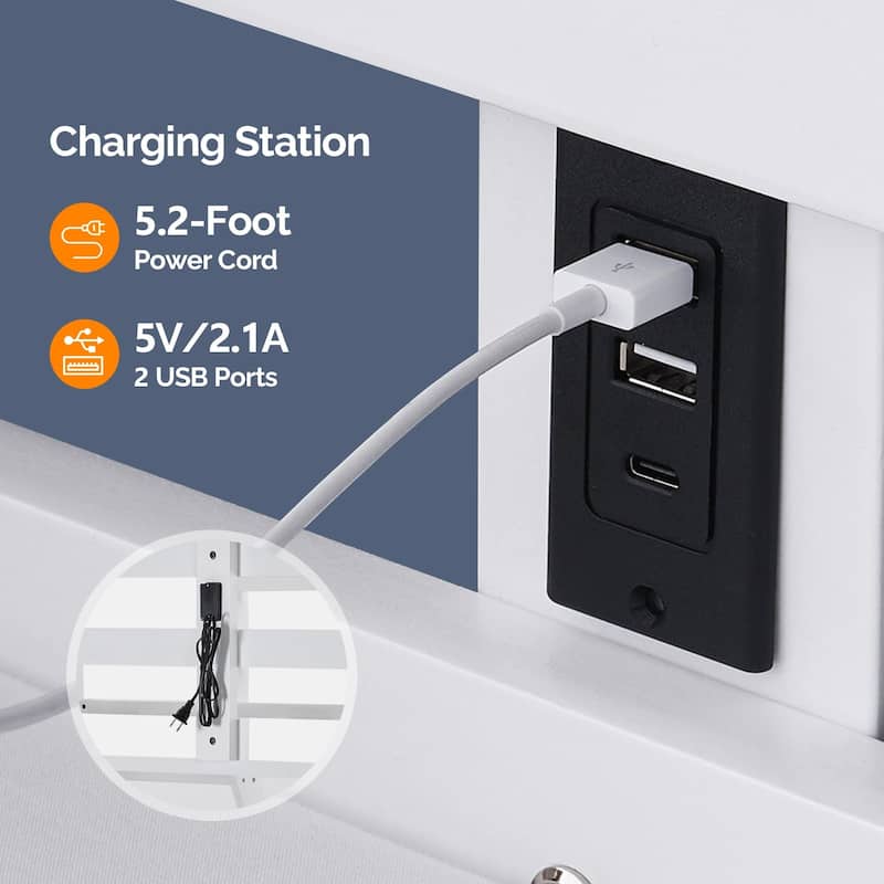 Solid Wood Loft Bed Twin Size with USB Charging Station/LED White