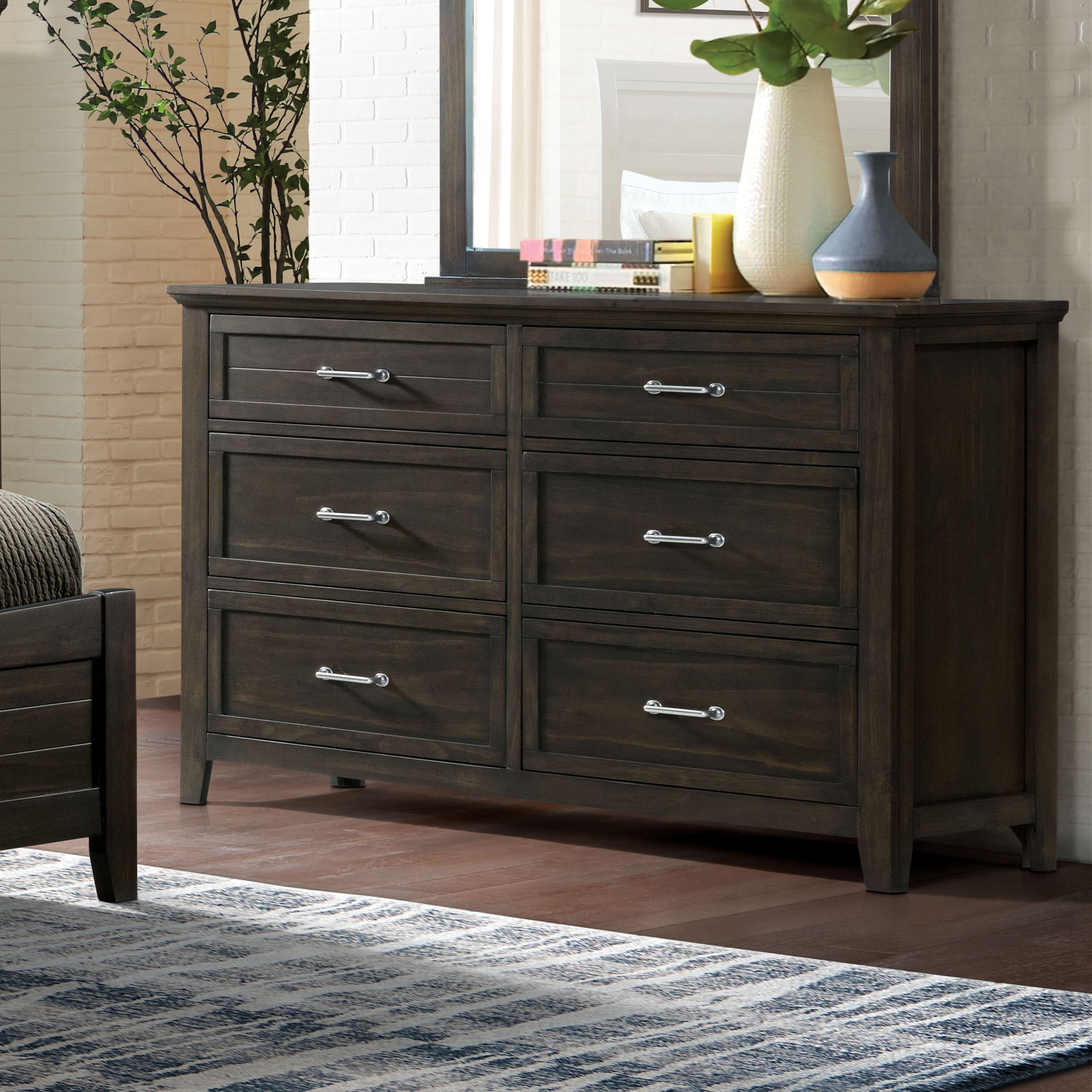 Furniture of America Inyx Transitional Walnut 58-inch Wide 6-Drawer Solid Wood Dresser