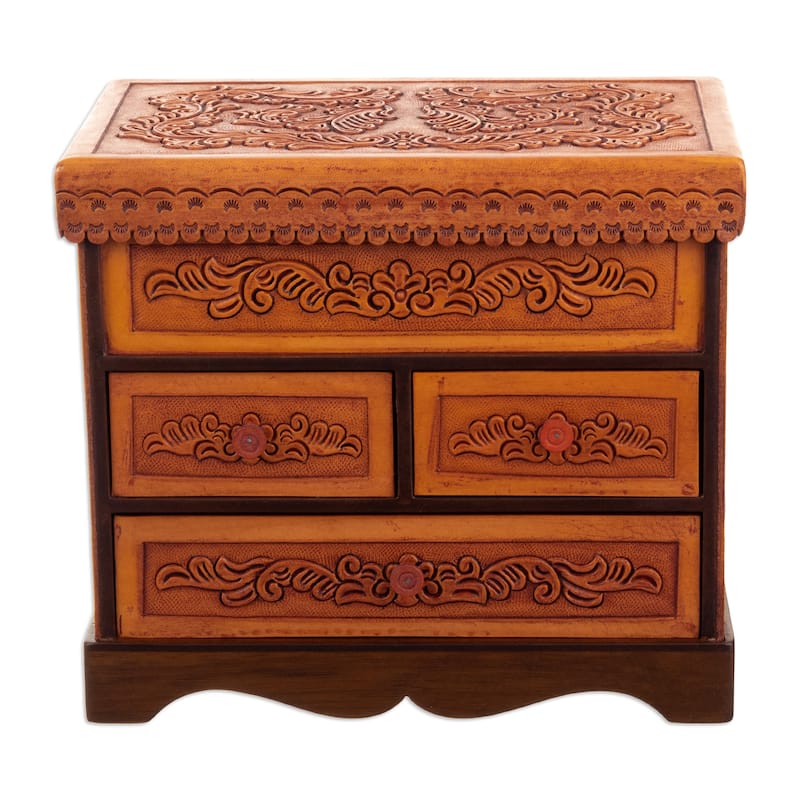 Novica Handmade Baroque Mysteries Wood And Leather Jewelry Box