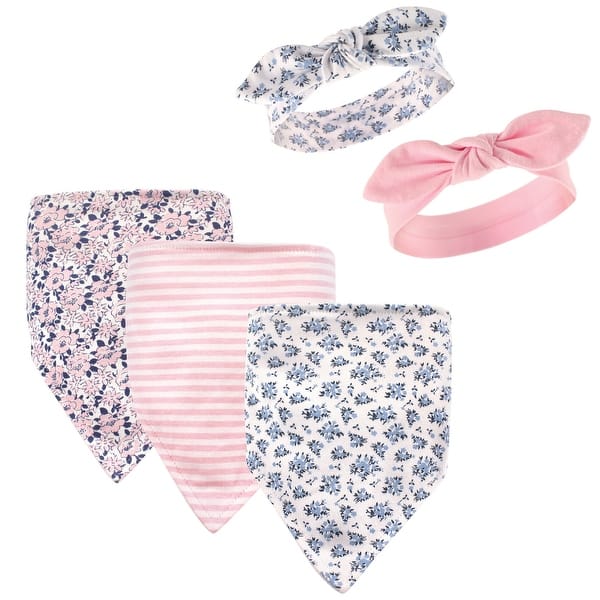 slide 1 of 1, Hudson Baby Infant Girl Cotton Bib and Headband Set 5pk, Classic Floral, One Size - Classic Floral - One Size One Size - Classic Floral