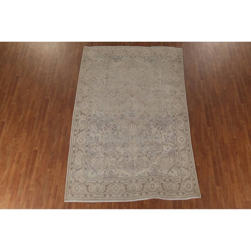 Beige Tabriz Persian Vintage Rug Handmade Traditional Wool Carpet - 6'8"x 10'2"
