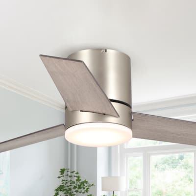 48" Modern Low Profile 3-Blade Flush Mount LED Ceiling Fan with Light and Remote - 48 in