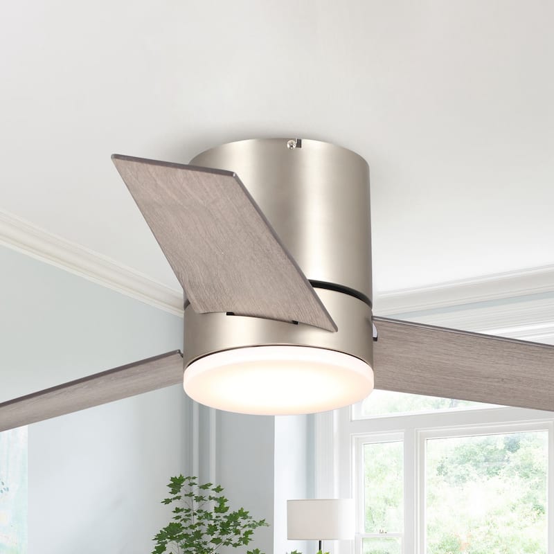 48" Modern Low Profile 3-Blade Flush Mount LED Ceiling Fan with Light and Remote - 48 in - Nickel