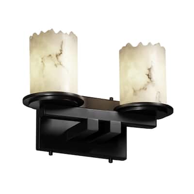 Justice Design Group LumenAria Dakota 2-Light Straight Bath Bar, Cylinder with Broken Rim Faux Alabaster Resin Shade