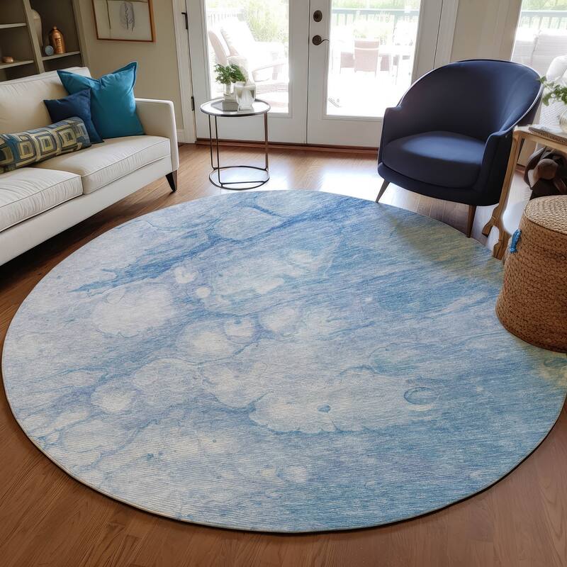 Machine Washable Indoor/ Outdoor Chantille Abstract Modern Rug - Sky - 8' x 8'