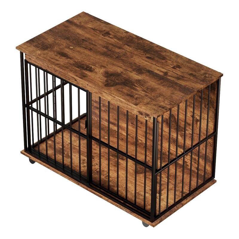 Dog Crate Furniture Dog Cage Furniture Wooden Dog Kennel Furniture with Wooden Top and Sliding Door for Medium Dogs