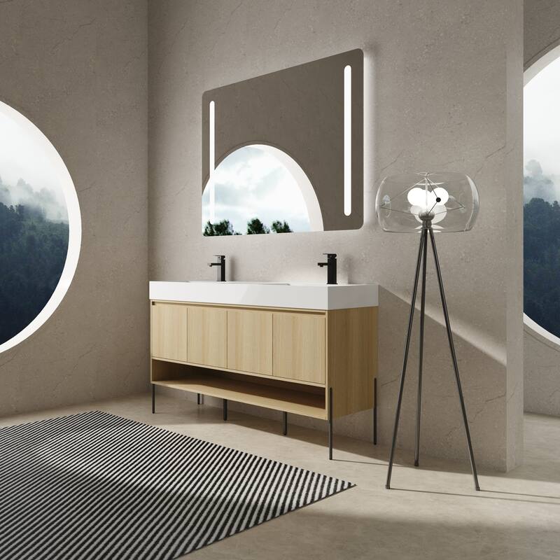 GDFStudio - Sydney Modern Freestanding Bathroom Vanity Cabinet with Double Resin Sink & 4-Soft Closing Doors - 60"