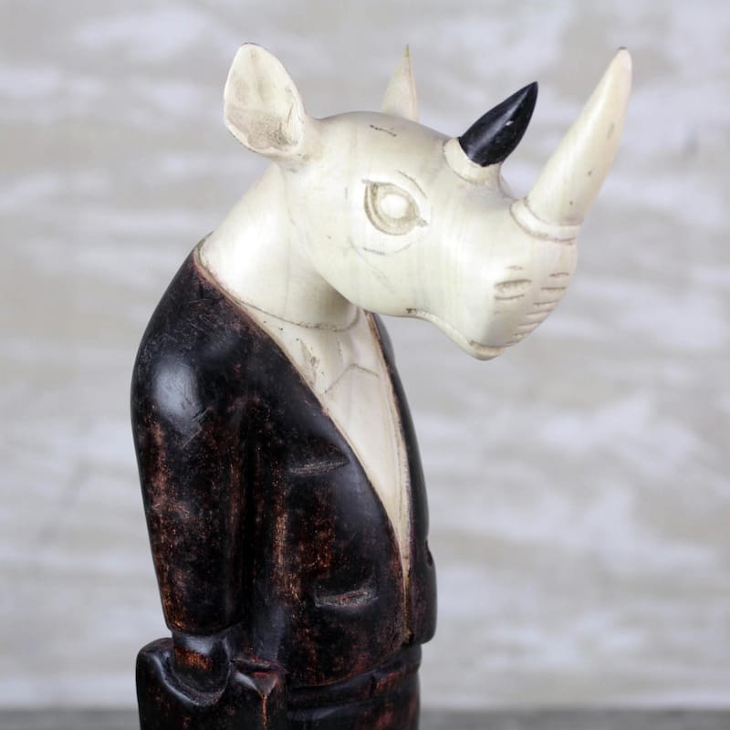 Novica Handmade Cool Rhino Wood Sculpture