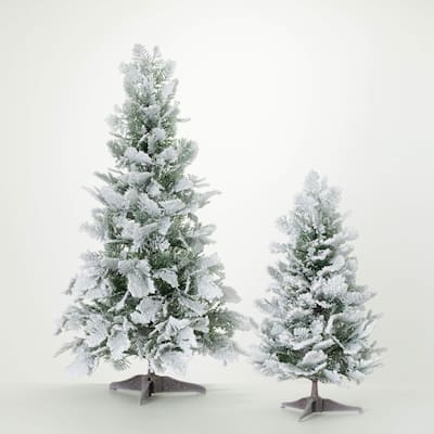 36"H & 24"H Sullivans Artificial Christmas Snowy Cedar Accent Tree Set of 2, Green-White