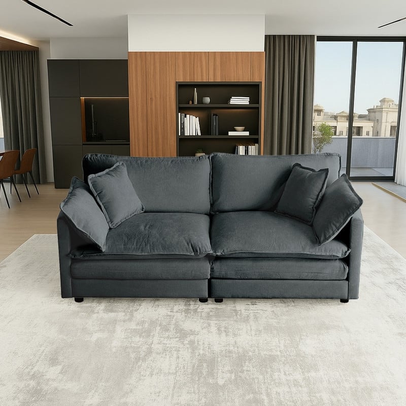 Modern Living Room Set, Upholstered Chenille Sofa with Pillows for Living Room, Chenille - 76.5” 2-Seat Sofa - Grey