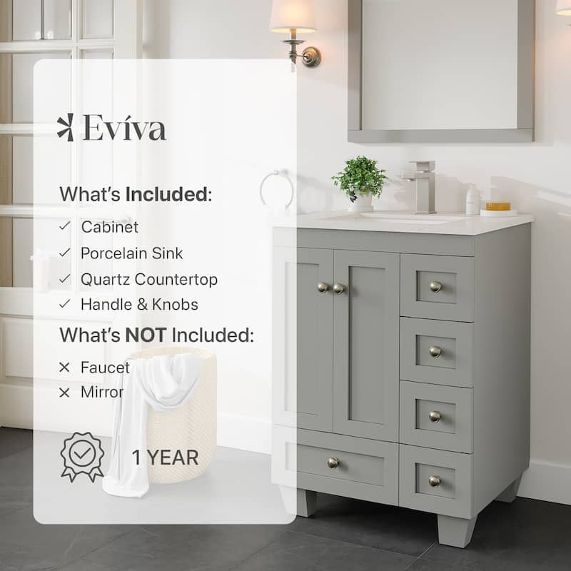 Eviva Acclaim 24"W Bath Vanity with Carrara Quartz Top & Undermount Sink