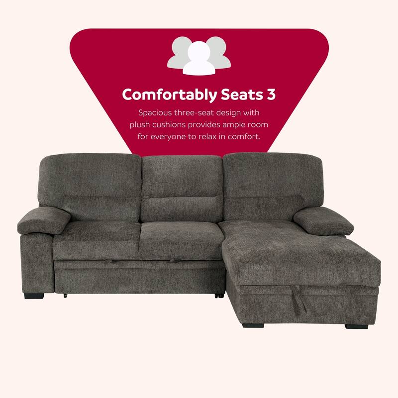 Jordan 93 in. Upholstered Right Facing L-Shaped Sleeper Sectional with Storage