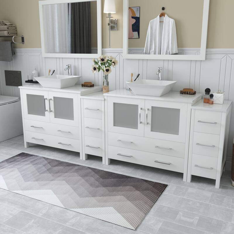 Vanity Art 96" Double Sink Bathroom Vanity Set with Engineered Marble Top and Free Mirror
