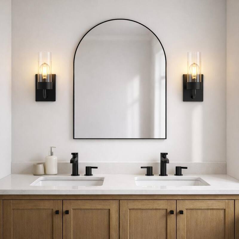 Zertan Single-Light Armed Wall Sconce with Black Metal Finish