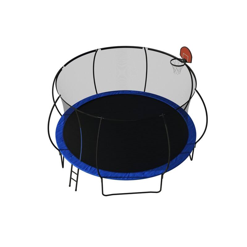 Pumpkin Trampoline - Basketball Hoop, Safety Enclosure Net, Ladder, Outdoor Use - Black+Blue - 168.11