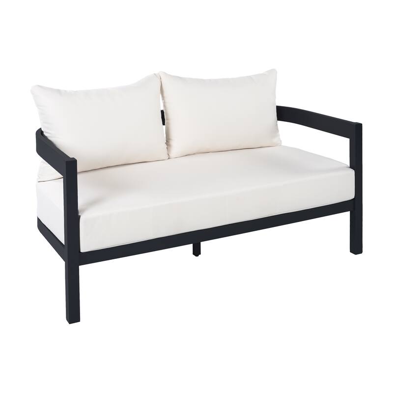 Christopher Knight Home - Modern 4-Piece Outdoor Aluminum Patio Conversation Set with Oval Glass Coffee Table & Cushions