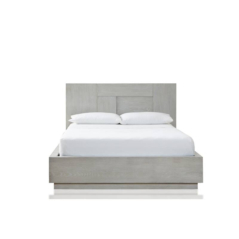 Joe Mahogany Wood Modern Platform Queen Bed, Plinth Base, Gray