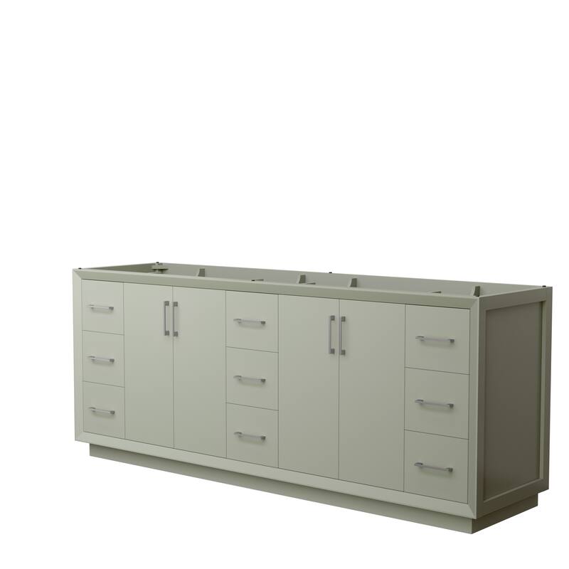Strada 84-Inch Double Vanity Cabinet - Light Green, Brushed Nickel Trim, No Top