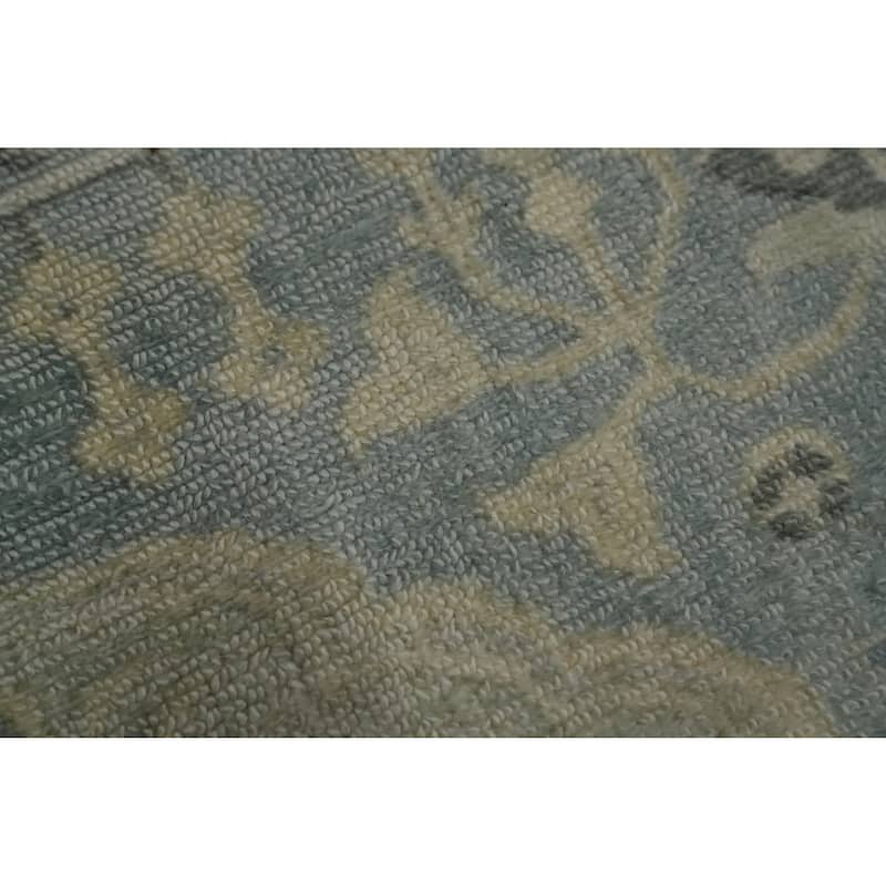 Hand-knotted Transitional Silk Carpet Blue Oushak Rug Geometric Oriental Area Rug - 9' 10'' X 6' 6''