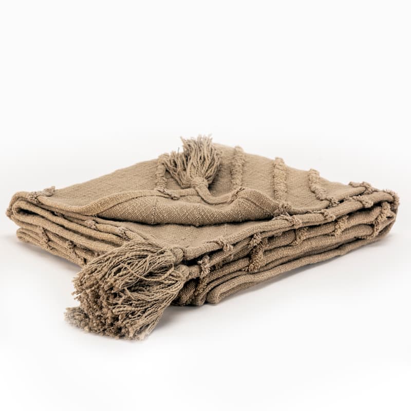HomeRoots 50" X 60" Brown Cotton Woven Geometric Throw Blanket with Tassels