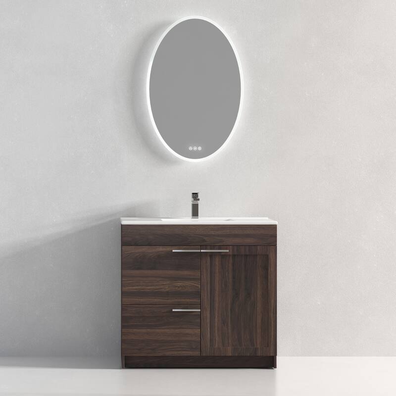 Blossom Hanover 36 Inch Bathroom Vanity with Topmount Ceramic Sink - CaliWalnut