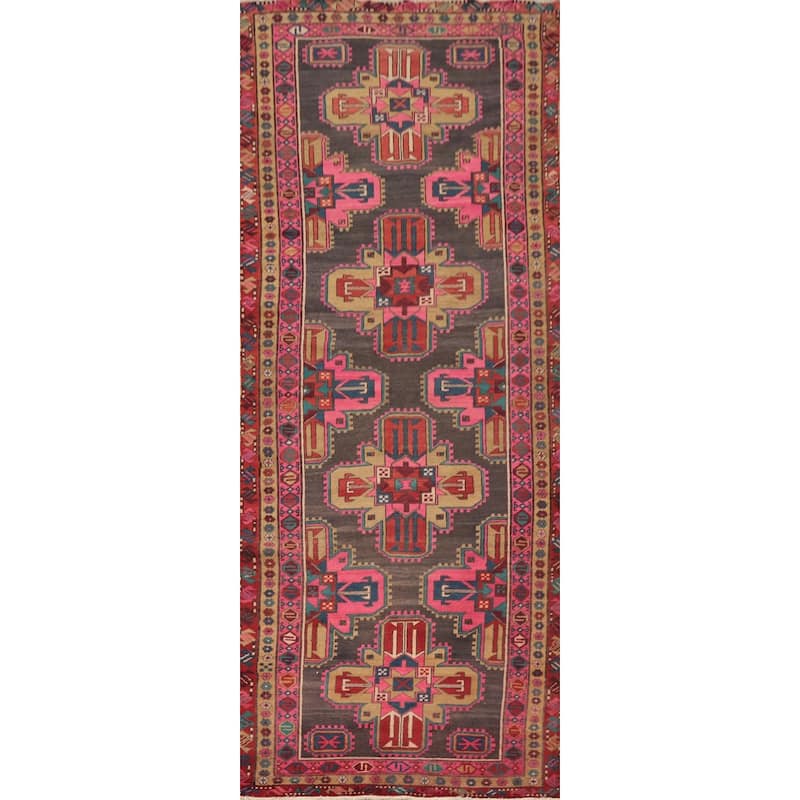 Hand Knotted Oriental 100% Wool Carpet Traditional Geometric Pink Meshkin Runner Rug - 10' 11'' X 4' 1''