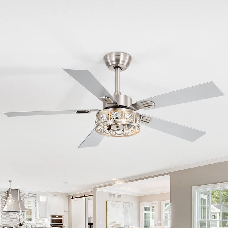 48" Wood 5-Blade Crystal Fandelier Ceiling Fan with Remote and Light