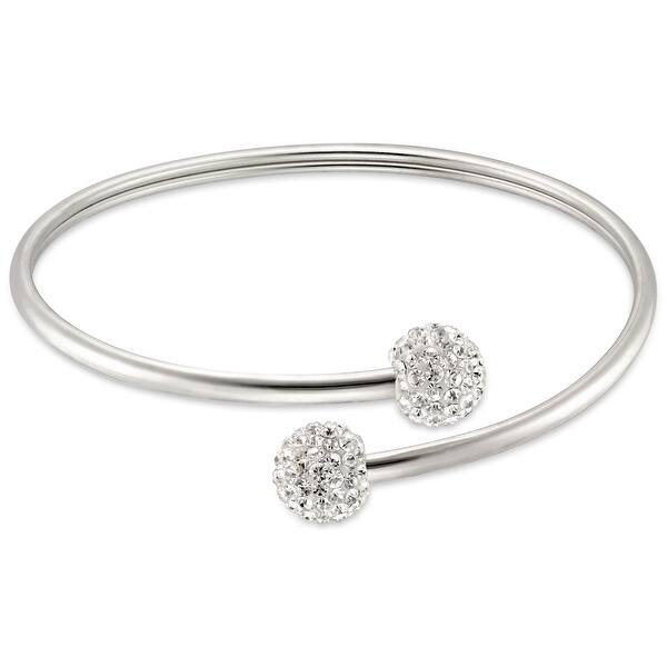 slide 1 of 3, Sterling Silver Bypass Crystal Balls Bangles
