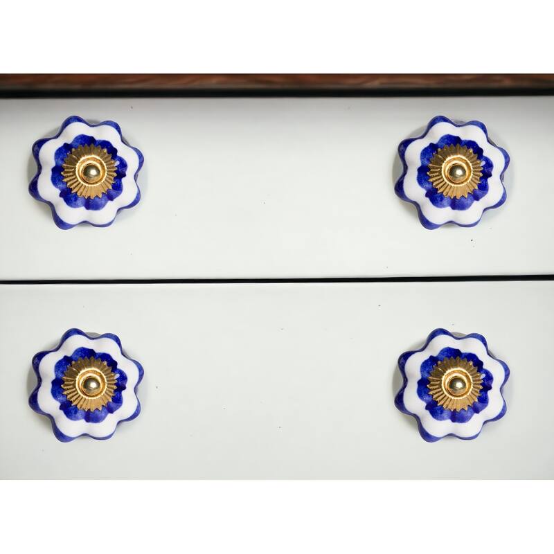 HomeRoots Set of Eight Blue And White Ceramic And Metal Drawer Pull Knobs - 1.5' X '1.5' X '1.5 - White/Blue - 1.5' X '1.5' X '1.5