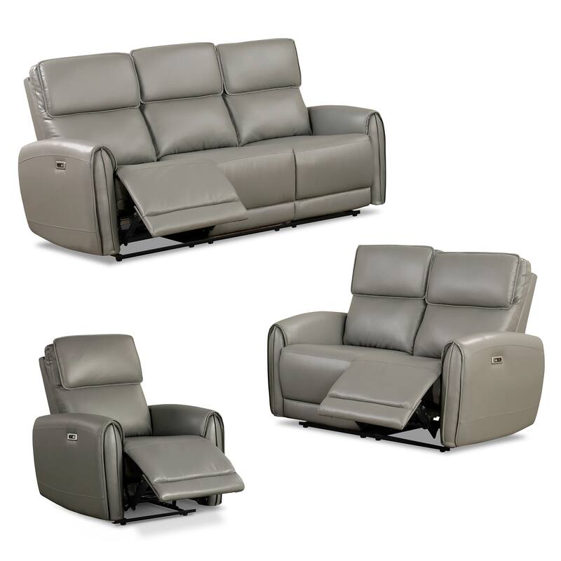 Furniture of America Elente Modern 3-Piece Faux Leather Power Recline Sofa Set with USB Ports