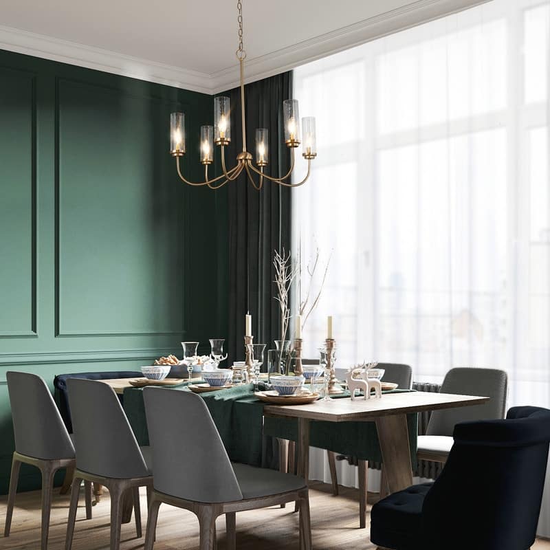 Maisi Modern Glam 6-Light Gold Cylinder Glass Chandelier for Dining Room Bedroom - D25"xH24.5"