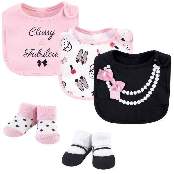 slide 1 of 1, Little Treasure Baby Girl Cotton Bib and Sock Set 5pk, Pearls, One Size - Pearls - One Size One Size - Pearls