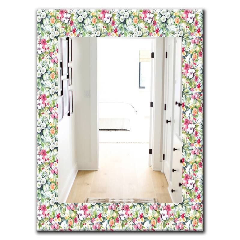 Designart 'Green Flowers 6' Traditional Mirror - Vanity Printed Mirror