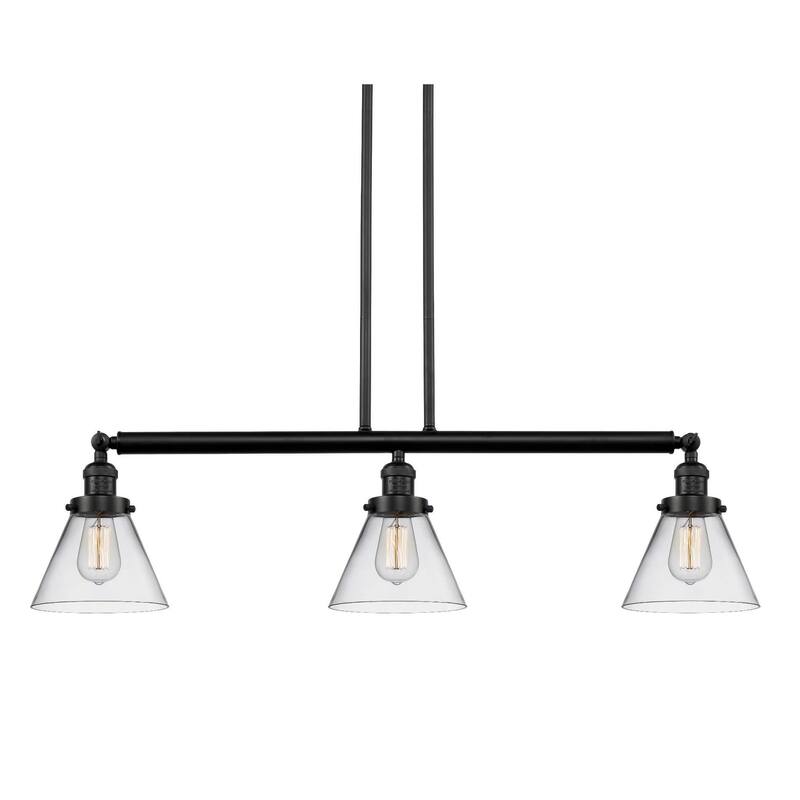 Innovations Lighting Large Cone 3 Light 40" Wide Linear Chandelier - Oil Rubbed Bronze / Clear