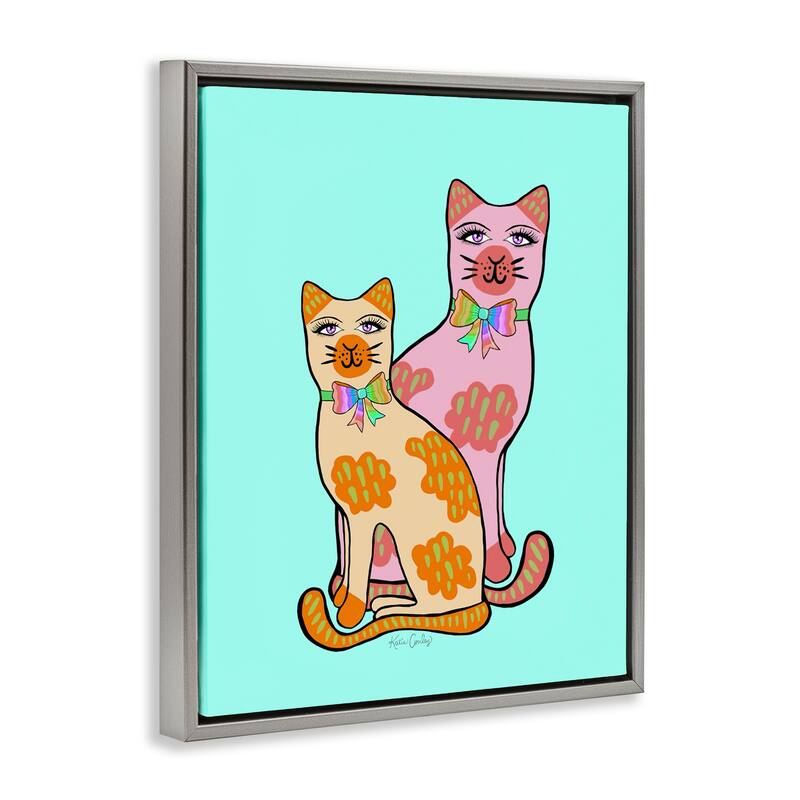 Stupell Funky Cats on Turquoise Framed Floater Canvas Wall Art Design By Katie Conley