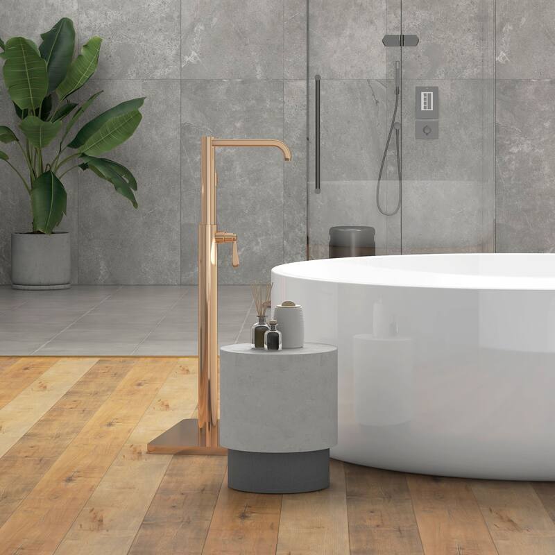 Concrete Finish End Table, Round Side Table with 4 Adjustable Feet, Lightweight for Indoor, Outdoor, Gray