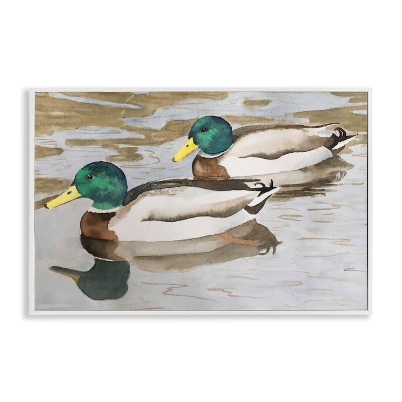 Stupell Mallard Ducks Pair Framed Giclee Art Design By Stephanie Fielden - 24 x 16 - White