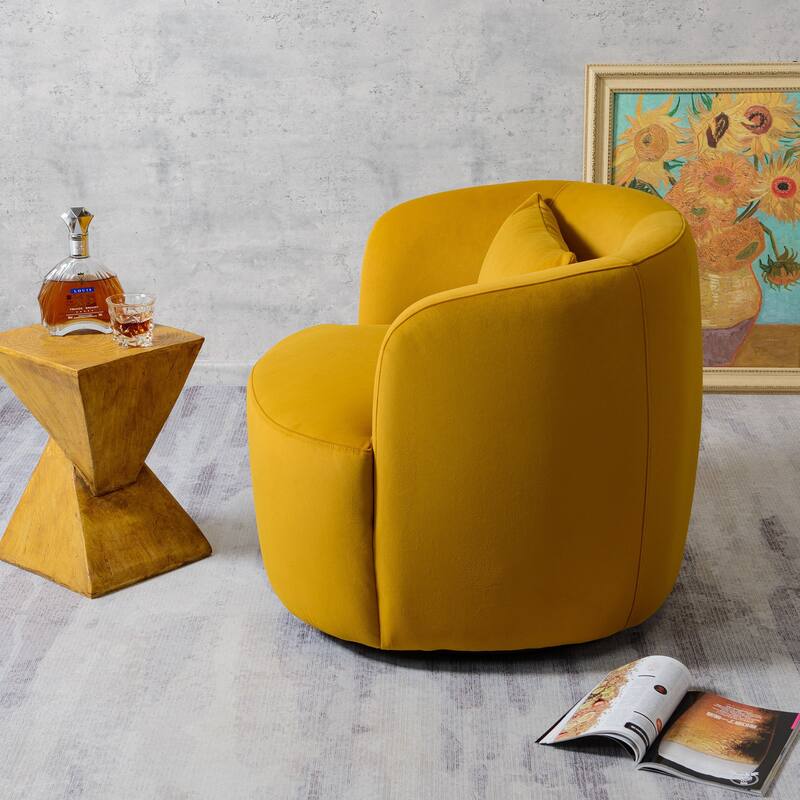 KINWELL 34" Wide Velvet Upholstered Swivel Accent Chair with Toss Pillow