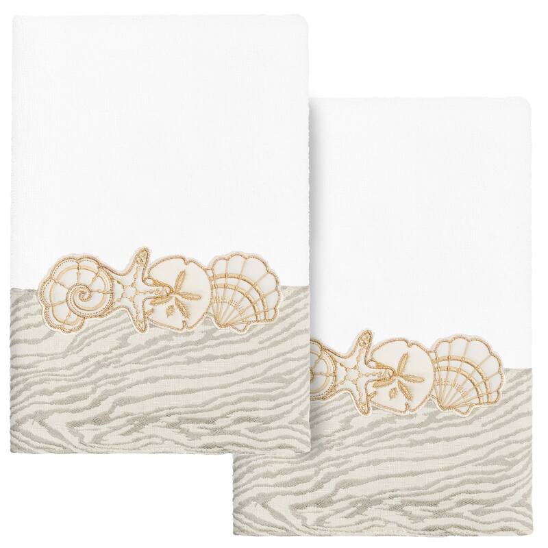 Authentic Hotel and Spa Turkish Cotton Shell Row 2PC Hand Towel Set - White