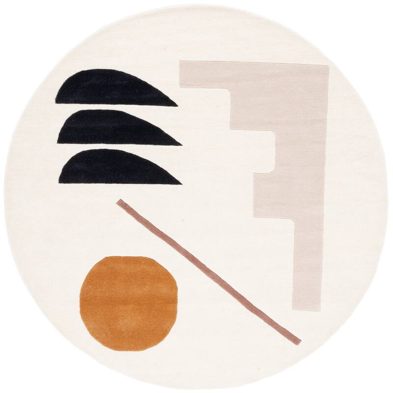 SAFAVIEH Handmade Fifth Avenue Adrie Mid-Century Modern Wool Rug - 3' Round - Ivory/Brown