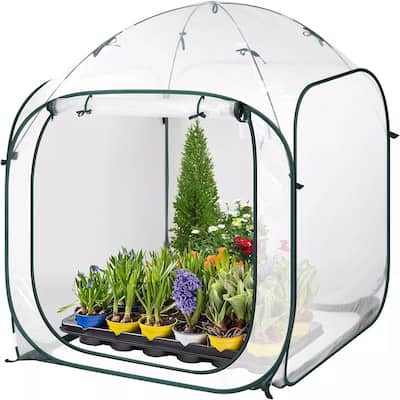 Portable Pop-Up Greenhouse with Clear PE Cover and Fiberglass Frame for Outdoor and Indoor Plant Growth - 49"L x 49"W x 63"H