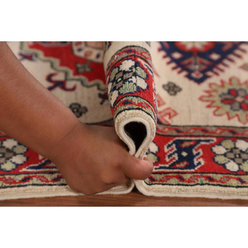 Geometric Kazak Accent Rug Handmade Wool Carpet - 2'7" x 3'9"