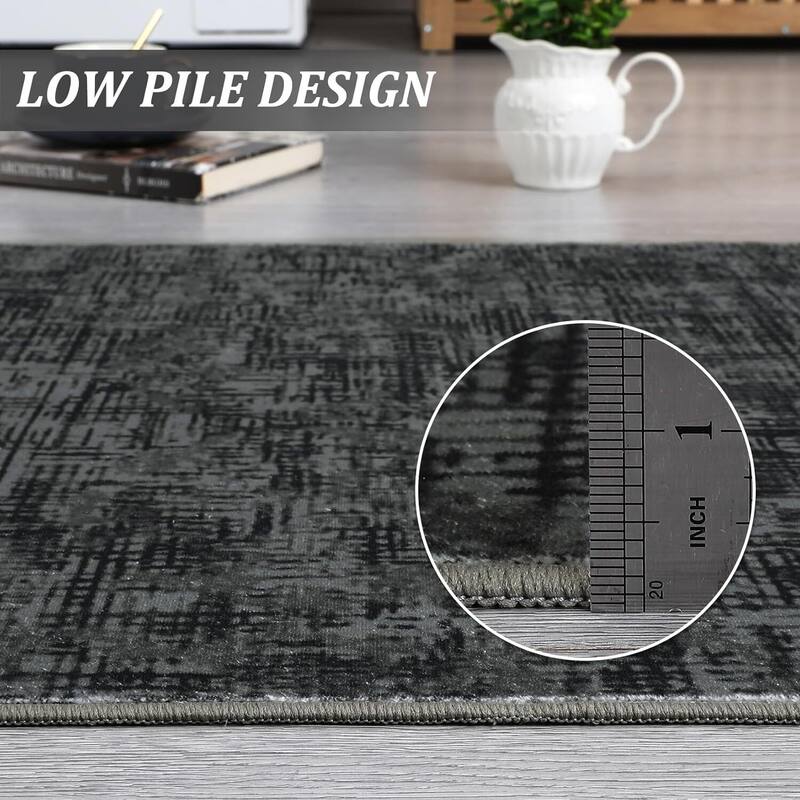 Modern Abstract Area Rug for Living Room, Throw Floor Carpet for Home Décor, Black - 2' x 3'