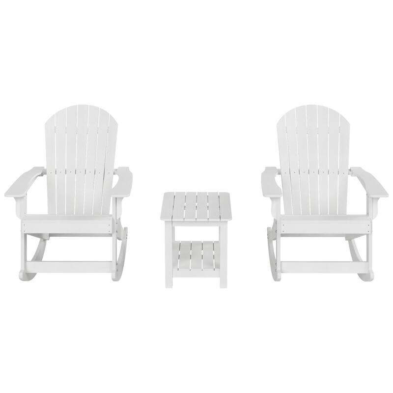 Vineyard HIPS Outdoor Eco-Friendly All Weather Seashell Rocking Adirondack Chairs with Side Table (3-Piece Set)