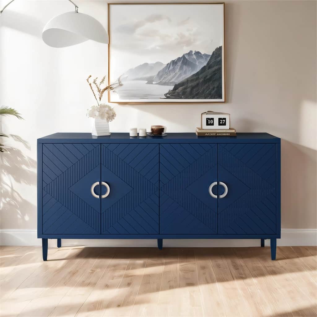 Stylish and Functional 4-Door Storage Cabinet with Pine legs and MDF