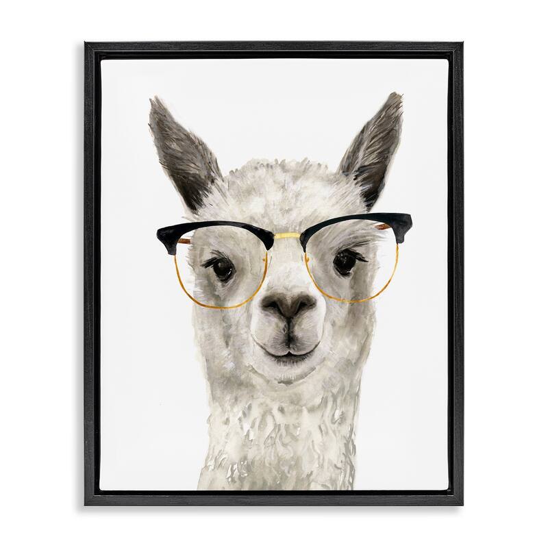Stupell Farm Animal Llama In Glasses Framed Floater Canvas Wall Art by Victoria Borges